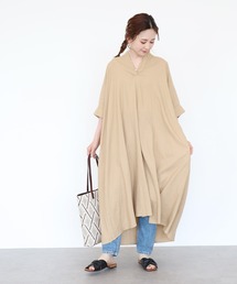 リネンブレンドスキッパーフレアワンピース