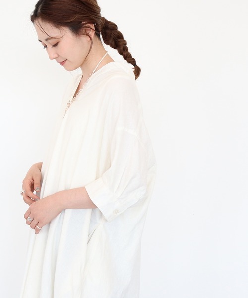 AMERICAN HOLIC（アメリカンホリック）の「リネンブレンドスキッパーフレアワンピース（ワンピース・レディース・ベージュ/アイボリー/ストライプ/ネイビー・FREE）」の7枚目の写真