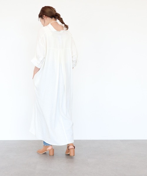 AMERICAN HOLIC（アメリカンホリック）の「リネンブレンドスキッパーフレアワンピース（ワンピース・レディース・ベージュ/アイボリー/ストライプ/ネイビー・FREE）」の6枚目の写真