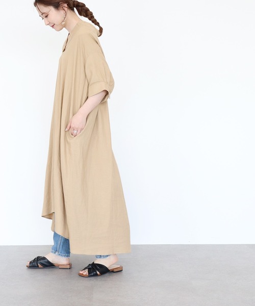 AMERICAN HOLIC（アメリカンホリック）の「リネンブレンドスキッパーフレアワンピース（ワンピース・レディース・ベージュ/アイボリー/ストライプ/ネイビー・FREE）」の13枚目の写真