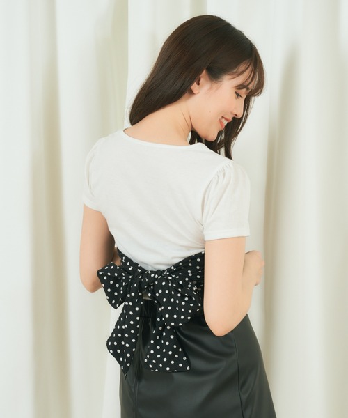 MIIA（ミーア）の「リボン付きコンビＴシャツ（Tシャツ/カットソー・レディース・ドット/チェック・FREE）」の5枚目の写真