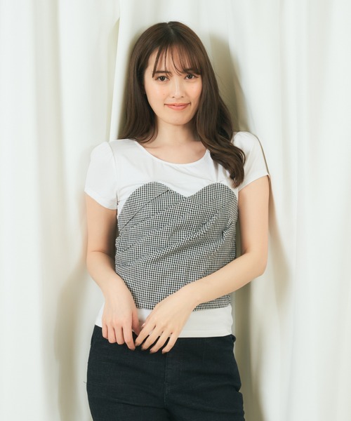 MIIA（ミーア）の「リボン付きコンビＴシャツ（Tシャツ/カットソー・レディース・ドット/チェック・FREE）」の4枚目の写真