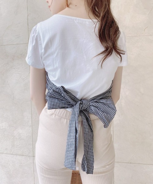 MIIA（ミーア）の「リボン付きコンビＴシャツ（Tシャツ/カットソー・レディース・ドット/チェック・FREE）」の3枚目の写真