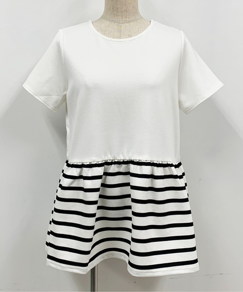 PICCIN(ピッチン)の「ボーダー切り替え半袖プルオーバー(Tシャツ/カットソー・レディース・ブラック/オフホワイト・M)」の3枚目の写真