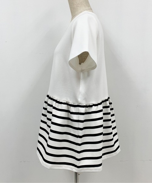 PICCIN(ピッチン)の「ボーダー切り替え半袖プルオーバー(Tシャツ/カットソー・レディース・ブラック/オフホワイト・M)」の4枚目の写真