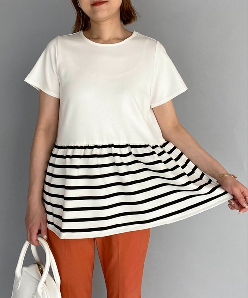 PICCIN(ピッチン)の「ボーダー切り替え半袖プルオーバー(Tシャツ/カットソー・レディース・ブラック/オフホワイト・M)」の20枚目の写真