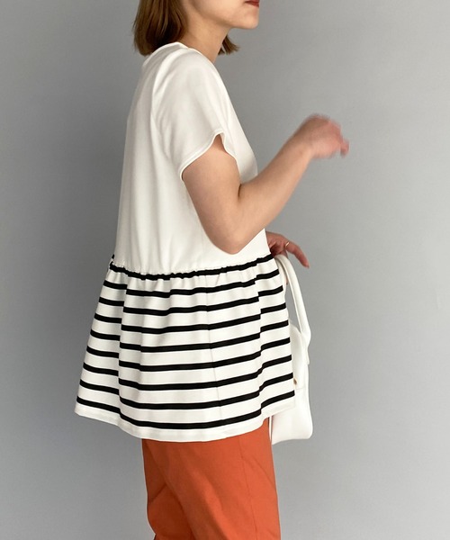 PICCIN(ピッチン)の「ボーダー切り替え半袖プルオーバー(Tシャツ/カットソー・レディース・ブラック/オフホワイト・M)」の21枚目の写真