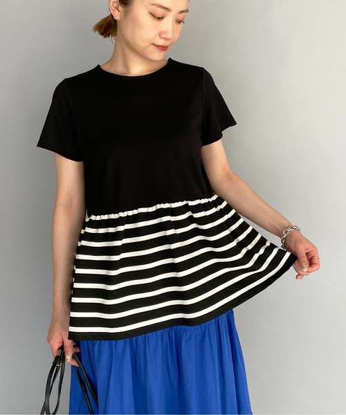 PICCIN(ピッチン)の「ボーダー切り替え半袖プルオーバー(Tシャツ/カットソー・レディース・ブラック/オフホワイト・M)」の12枚目の写真