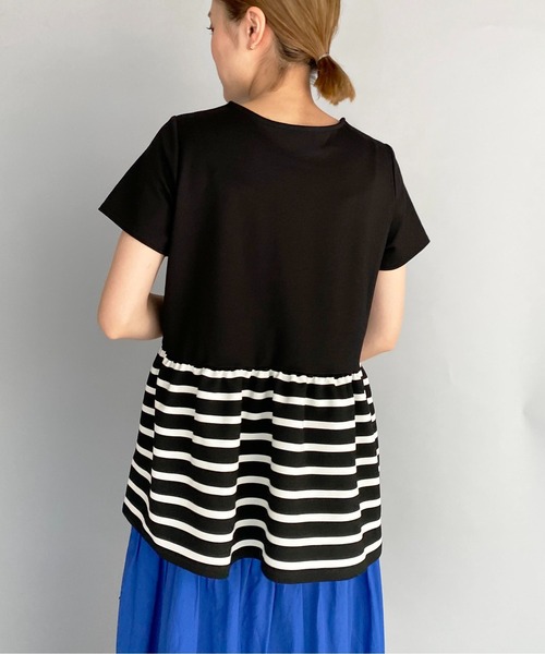 PICCIN(ピッチン)の「ボーダー切り替え半袖プルオーバー(Tシャツ/カットソー・レディース・ブラック/オフホワイト・M)」の14枚目の写真