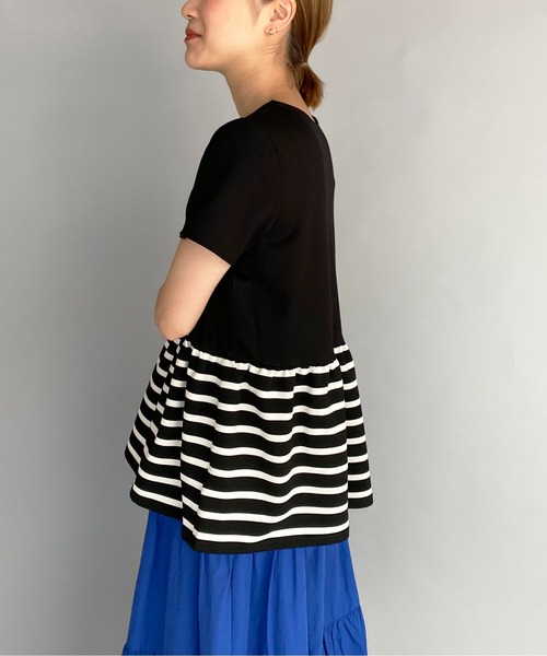 PICCIN(ピッチン)の「ボーダー切り替え半袖プルオーバー(Tシャツ/カットソー・レディース・ブラック/オフホワイト・M)」の13枚目の写真