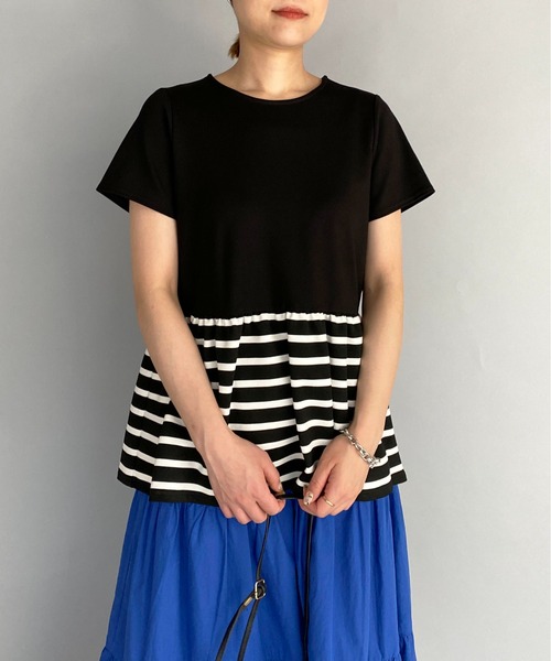 PICCIN(ピッチン)の「ボーダー切り替え半袖プルオーバー(Tシャツ/カットソー・レディース・ブラック/オフホワイト・M)」の11枚目の写真