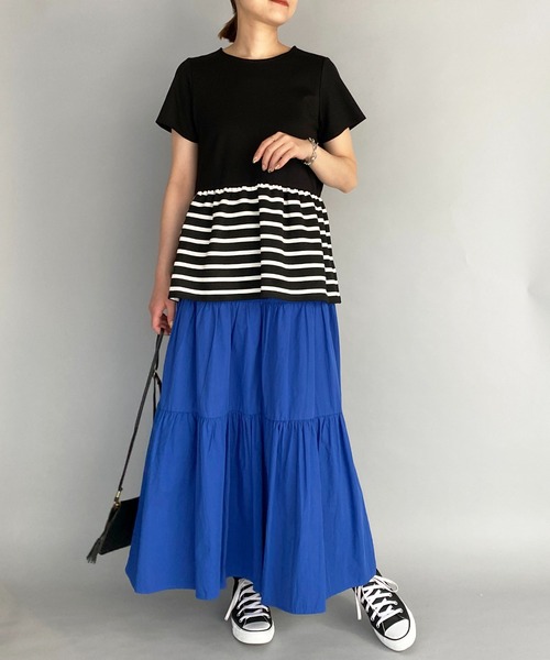 PICCIN(ピッチン)の「ボーダー切り替え半袖プルオーバー(Tシャツ/カットソー・レディース・ブラック/オフホワイト・M)」の15枚目の写真