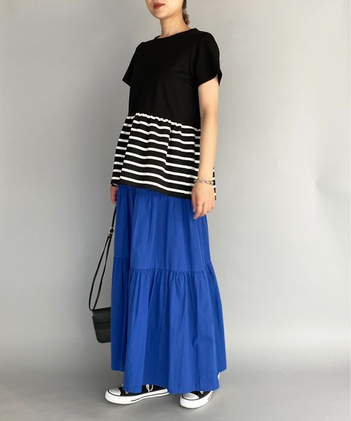 PICCIN(ピッチン)の「ボーダー切り替え半袖プルオーバー(Tシャツ/カットソー・レディース・ブラック/オフホワイト・M)」の18枚目の写真