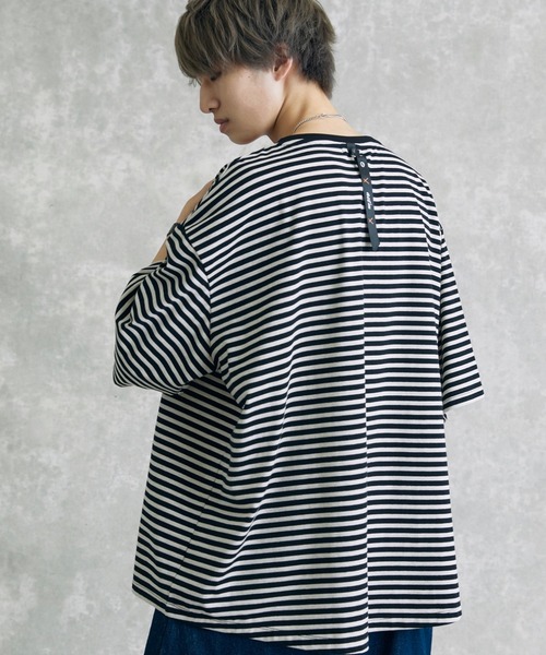 act'm（アクトム）の「1ポケット オーバーサイズ ボーダークルーネック半袖Tシャツ（Tシャツ/カットソー・メンズ・ブラック×グレー/ホワイト系その他・S/M/L）」の8枚目の写真