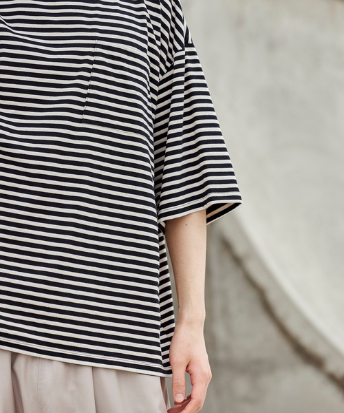 act'm（アクトム）の「1ポケット オーバーサイズ ボーダークルーネック半袖Tシャツ（Tシャツ/カットソー・メンズ・ブラック×グレー/ホワイト系その他・S/M/L）」の20枚目の写真