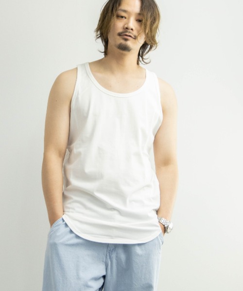 NYLAUS（ナイラス）の「プレーティング天竺 ドライ 接触冷感 ロング丈タンクトップ（タンクトップ・メンズ・ホワイト/ブラック/ベージュ/イエロー/グリーン・LL/M/L）」の2枚目の写真