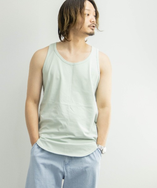 NYLAUS（ナイラス）の「プレーティング天竺 ドライ 接触冷感 ロング丈タンクトップ（タンクトップ・メンズ・ホワイト/ブラック/ベージュ/イエロー/グリーン・LL/M/L）」の4枚目の写真