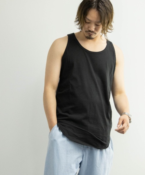 NYLAUS（ナイラス）の「プレーティング天竺 ドライ 接触冷感 ロング丈タンクトップ（タンクトップ・メンズ・ホワイト/ブラック/ベージュ/イエロー/グリーン・LL/M/L）」の3枚目の写真