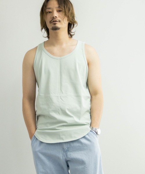 NYLAUS（ナイラス）の「プレーティング天竺 ドライ 接触冷感 ロング丈タンクトップ（タンクトップ・メンズ・ホワイト/ブラック/ベージュ/イエロー/グリーン・LL/M/L）」の6枚目の写真