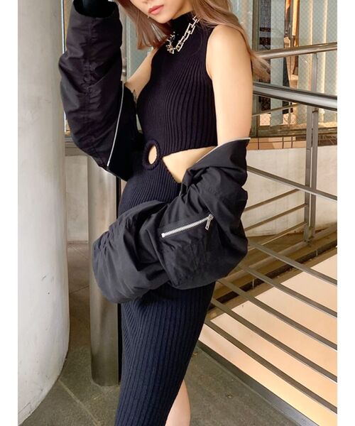 GYDA(ジェイダ)の「ウエストサークルリブニット ワンピース(ワンピース・レディース・ブラック/ベージュ/ダークオレンジ・FREE)」の22枚目の写真