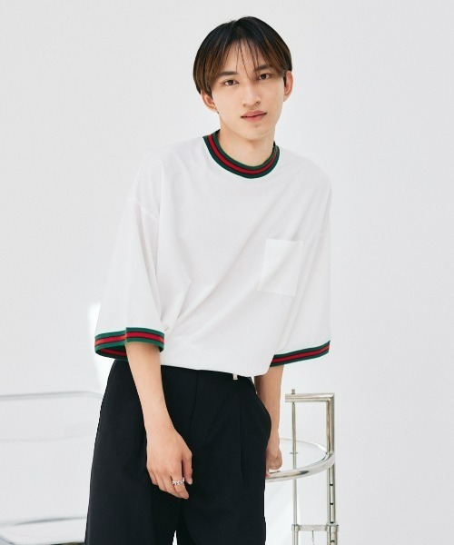 EDEL（エーデル）の「EDEL - リブラインルーズフィットT（Tシャツ/カットソー・メンズ・ホワイト/ブラック・MEDIUM/LARGE）」の2枚目の写真