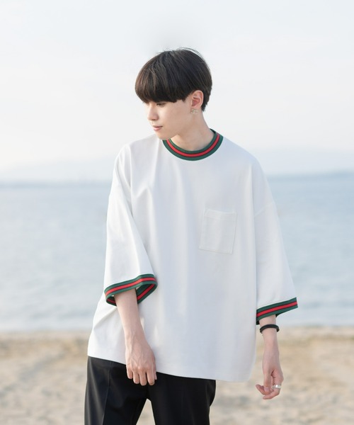 EDEL（エーデル）の「EDEL - リブラインルーズフィットT（Tシャツ/カットソー・メンズ・ホワイト/ブラック・MEDIUM/LARGE）」の6枚目の写真