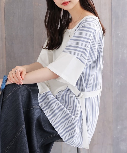 n'OrLABEL（ノアールレーベル）の「【廃盤】『アシンメトリー切替ストライプTシャツ』（Tシャツ/カットソー・レディース・ブラック/オフホワイト・FREE）」の7枚目の写真