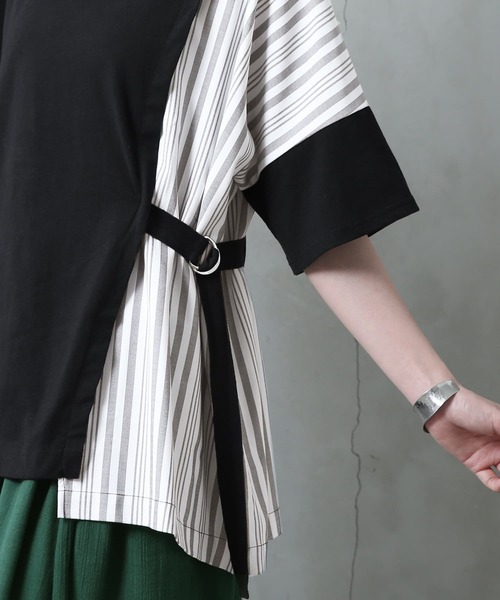 n'OrLABEL（ノアールレーベル）の「【廃盤】『アシンメトリー切替ストライプTシャツ』（Tシャツ/カットソー・レディース・ブラック/オフホワイト・FREE）」の8枚目の写真