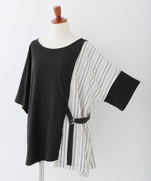 n'OrLABEL（ノアールレーベル）の「【廃盤】『アシンメトリー切替ストライプTシャツ』（Tシャツ/カットソー・レディース・ブラック/オフホワイト・FREE）」の11枚目の写真