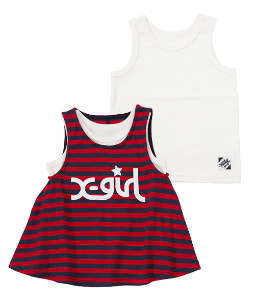 X-girl Stages(エックスガールステージス)の「2-PIECE TANK SET (2T・3T)(タンクトップ・キッズ・ブラック/レッド・2T/3T)」の2枚目の写真