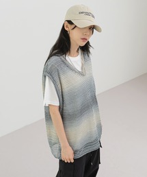FOLLOWIN | 【UNISEX】グラデーションストライプシースルーニットベスト(ベスト)