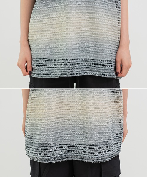 FOLLOWIN(フォロウィン)の「【UNISEX】グラデーションストライプシースルーニットベスト(ベスト・メンズ・ベージュ/ブルー・FREE)」の5枚目の写真