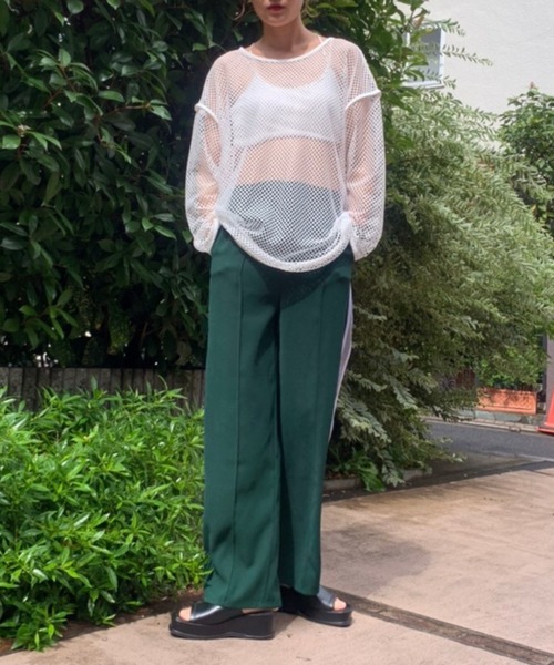 WEGO（ウィゴー）の「WEGO/ラインワイドパンツ（スウェットパンツ・レディース・ダークグリーン/ブラック/ワイン/ブラック系その他・FREE）」の8枚目の写真