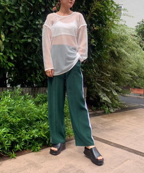 WEGO（ウィゴー）の「WEGO/ラインワイドパンツ（スウェットパンツ・レディース・ダークグリーン/ブラック/ワイン/ブラック系その他・FREE）」の7枚目の写真