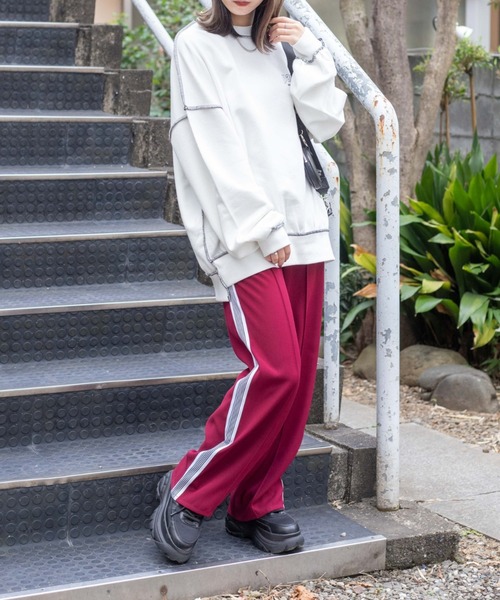 WEGO（ウィゴー）の「WEGO/ラインワイドパンツ（スウェットパンツ・レディース・ダークグリーン/ブラック/ワイン/ブラック系その他・FREE）」の14枚目の写真