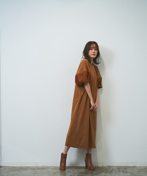 HERENCIA（ヘレンチア）の「【WEB限定商品】異素材切替え バルーンスリーブ  ボリュームスリーブ ワンピース（ワンピース・レディース・ダークベージュ/グレー系その他/ブラック・MEDIUM）」の16枚目の写真