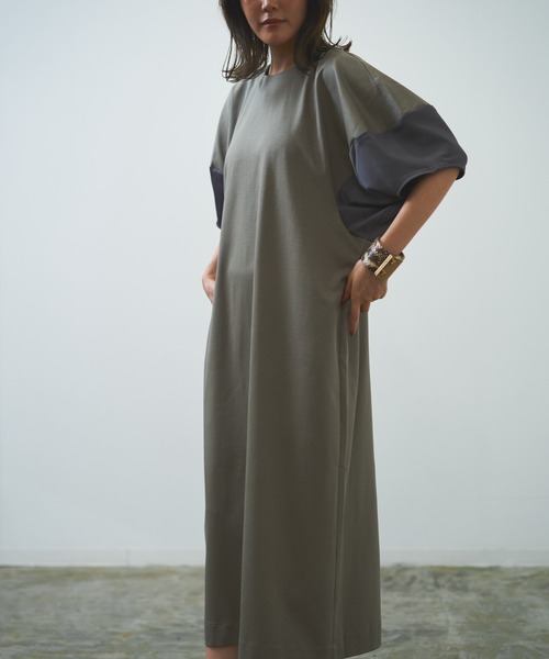HERENCIA（ヘレンチア）の「【WEB限定商品】異素材切替え バルーンスリーブ  ボリュームスリーブ ワンピース（ワンピース・レディース・ダークベージュ/グレー系その他/ブラック・MEDIUM）」の8枚目の写真