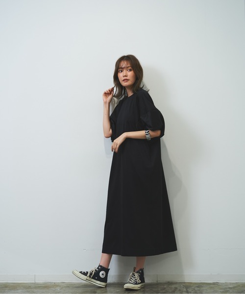 HERENCIA（ヘレンチア）の「【WEB限定商品】異素材切替え バルーンスリーブ  ボリュームスリーブ ワンピース（ワンピース・レディース・ダークベージュ/グレー系その他/ブラック・MEDIUM）」の12枚目の写真