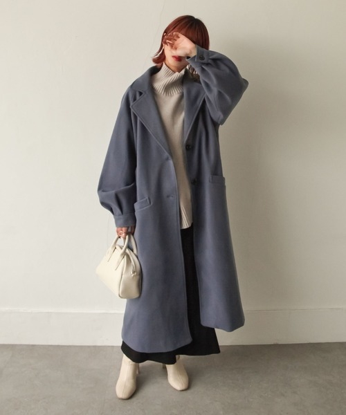 Chillfar（チルファー）の「袖ボリュームウールライクオーバーコート（チェスターコート・レディース・ブラック/アイボリー/モカ/ブルー系・MEDIUM/LARGE）」の4枚目の写真