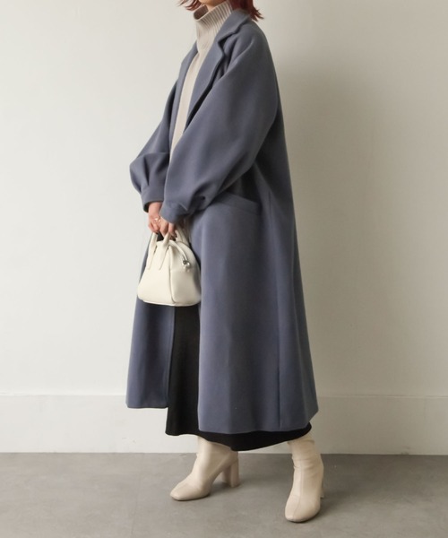 Chillfar（チルファー）の「袖ボリュームウールライクオーバーコート（チェスターコート・レディース・ブラック/アイボリー/モカ/ブルー系・MEDIUM/LARGE）」の18枚目の写真