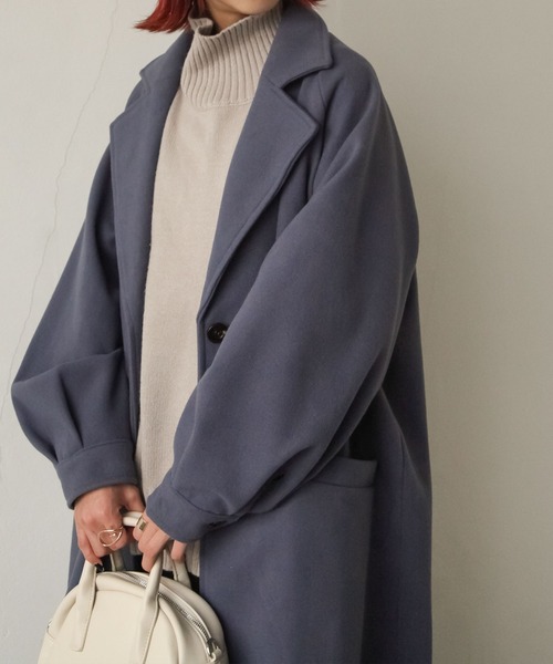 Chillfar（チルファー）の「袖ボリュームウールライクオーバーコート（チェスターコート・レディース・ブラック/アイボリー/モカ/ブルー系・MEDIUM/LARGE）」の19枚目の写真