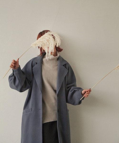 Chillfar（チルファー）の「袖ボリュームウールライクオーバーコート（チェスターコート・レディース・ブラック/アイボリー/モカ/ブルー系・MEDIUM/LARGE）」の20枚目の写真