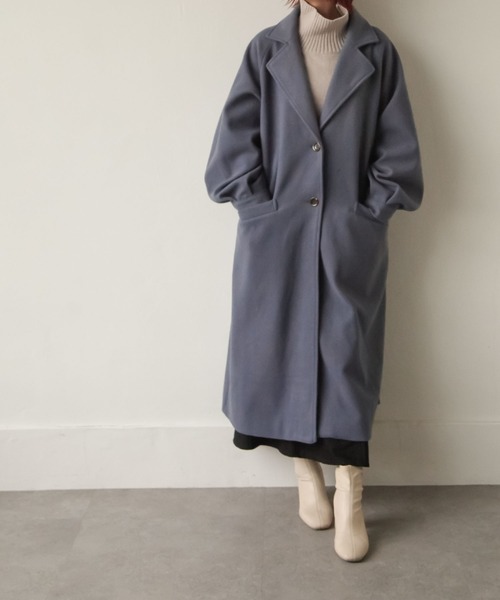 Chillfar（チルファー）の「袖ボリュームウールライクオーバーコート（チェスターコート・レディース・ブラック/アイボリー/モカ/ブルー系・MEDIUM/LARGE）」の22枚目の写真