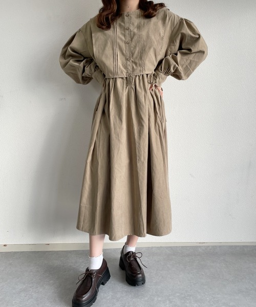 nemne store（ネンネストア）の「朝食を食べるフラップ付きレイヤード風ワンピース（ワンピース・レディース・ブラウン/グリーン/グレー系その他・フリー）」の2枚目の写真