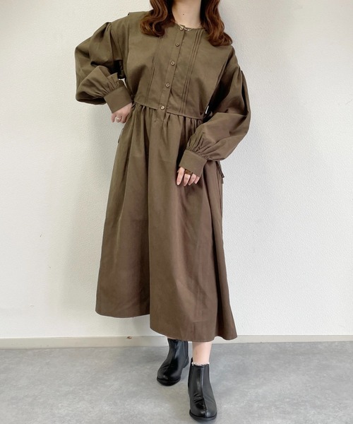 nemne store（ネンネストア）の「朝食を食べるフラップ付きレイヤード風ワンピース（ワンピース・レディース・ブラウン/グリーン/グレー系その他・フリー）」の3枚目の写真