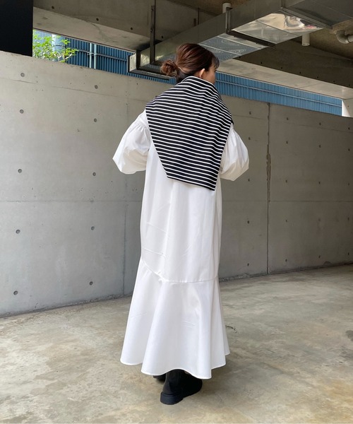 DouDou（ドゥドゥ）の「イレギュラー切替ワンピース（ワンピース・レディース・オフホワイト/ブラック/ブルー・FREE）」の5枚目の写真