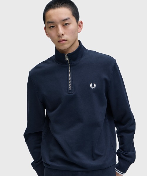 【新品タグ付き】FRED PERRY ネイビー 長袖 Sサイズ FRED PERRY｜コットン 裏毛 ハーフジップ スウェット 長袖 シャツ FRED