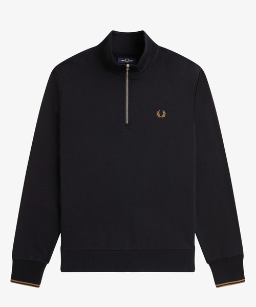 FRED PERRY♡フレッドペリー 【美品】ジップアップトレーナー 黒‪✕‬金 Half Zip Sweatshirt／フレッドペリーハーフジップスウェット