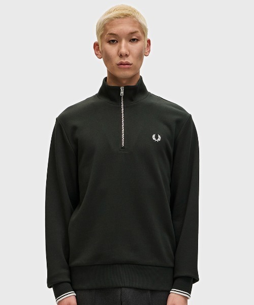 【試着のみ美品】Fred Perry ハーフジップスウェット ブラックXS Half Zip Sweatshirt／フレッドペリーハーフジップスウェット