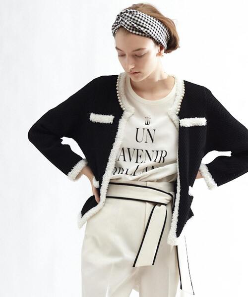 Tiara（ティアラ）の「パールニットジャケット（カーディガン/ボレロ・レディース・アイボリー/ブラック・FREE）」の3枚目の写真